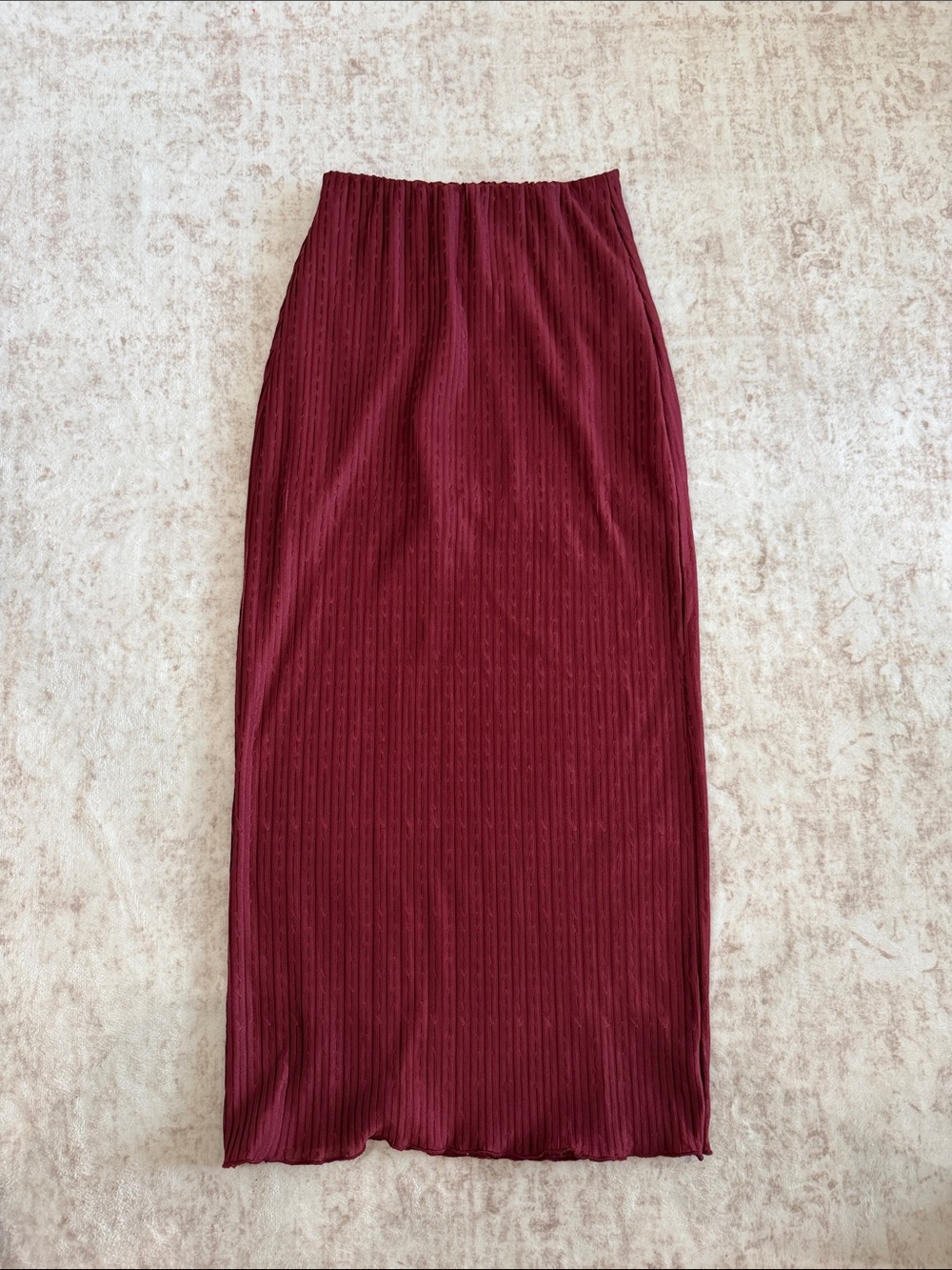 Zara Ribbed Maxi Skirt in Burgundy